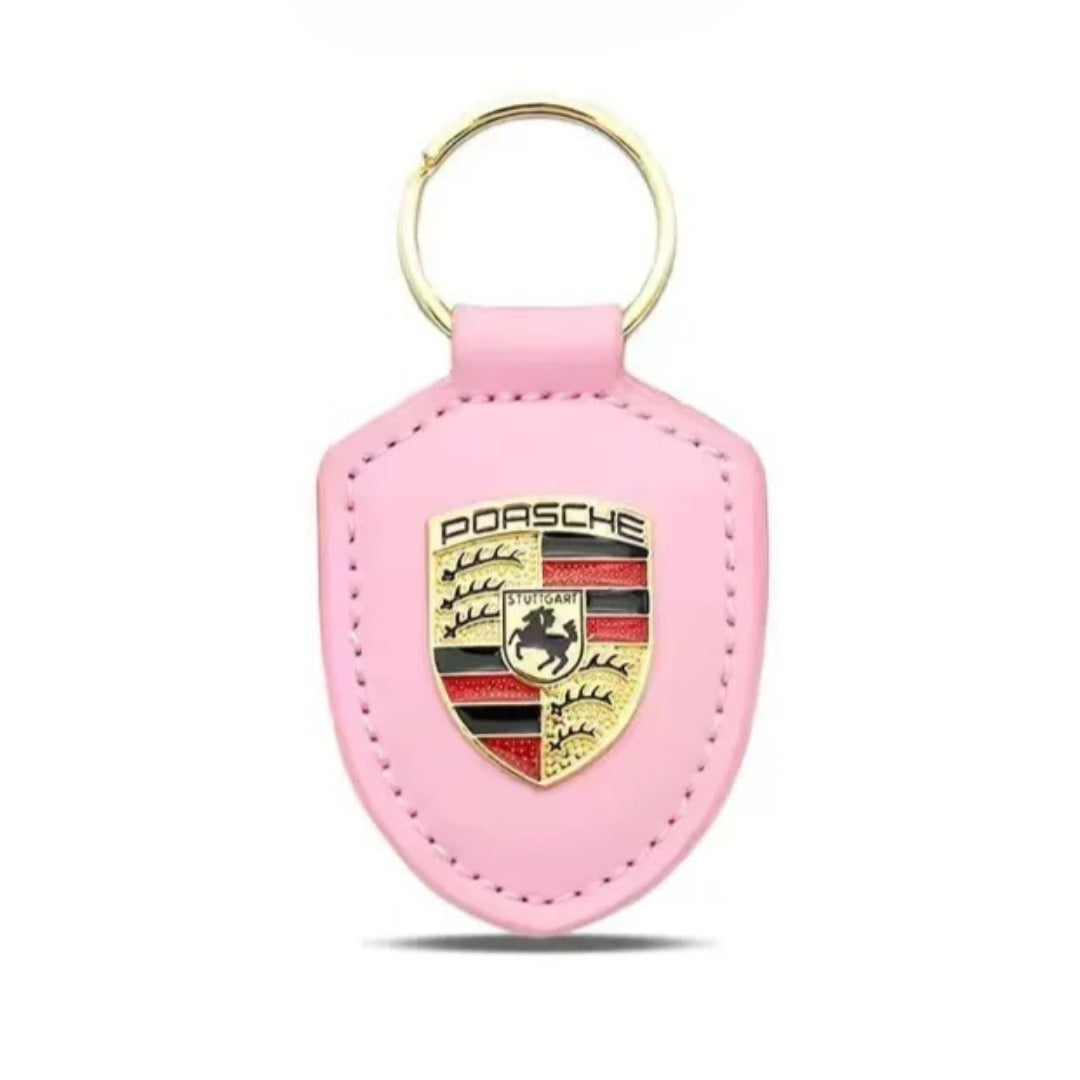 Porte-clés en cuir véritable avec écusson Porsche
