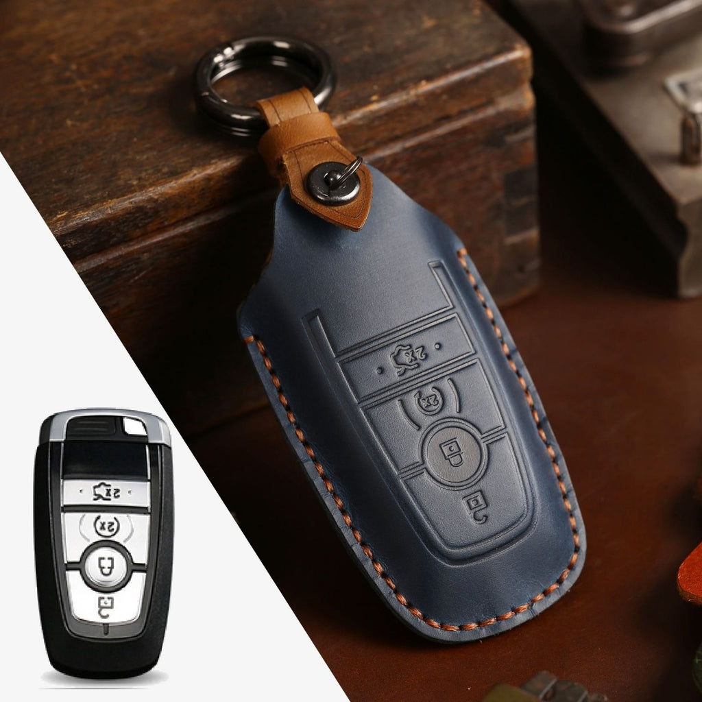Ford Focus Explorer Kuga Sharp Aviator Lincoln Mondeo Edge F-150 Raptor Pickup Trucks Leder-Autoschlüsselhülle für 2, 3, 4 und 5 Tasten