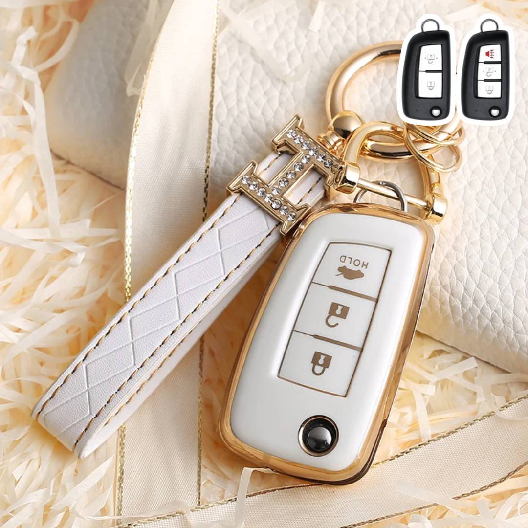 Étui pour clé de voiture Nissan à bords dorés