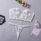 Durchsichtiges, besticktes Tube-Top, sexy Dessous-Set, 2-teilig, G-String und Tanga