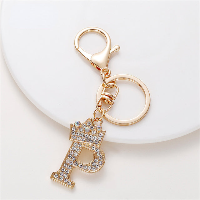 Carsine Rhinestone 26 Letters Car Keychain P