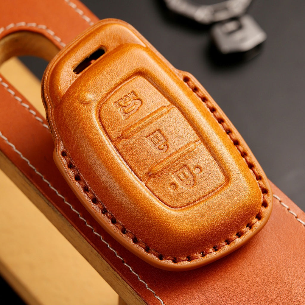Étui de clé de voiture en cuir Hyundai à 4 boutons