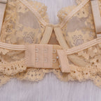 Goldene Spitzen-Strumpfhalter, geraffte, sexy Dessous, 2-teiliges Set