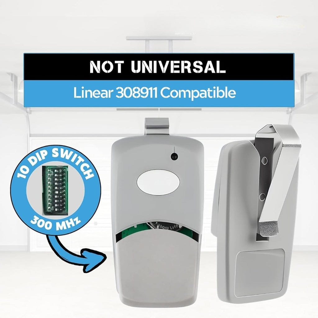 Multicode Linear 308911, 10 dip Switch Gate Opener Remote 300MHz, Multi Code Garage Door Opener Remote, Garage Clicker Replacement