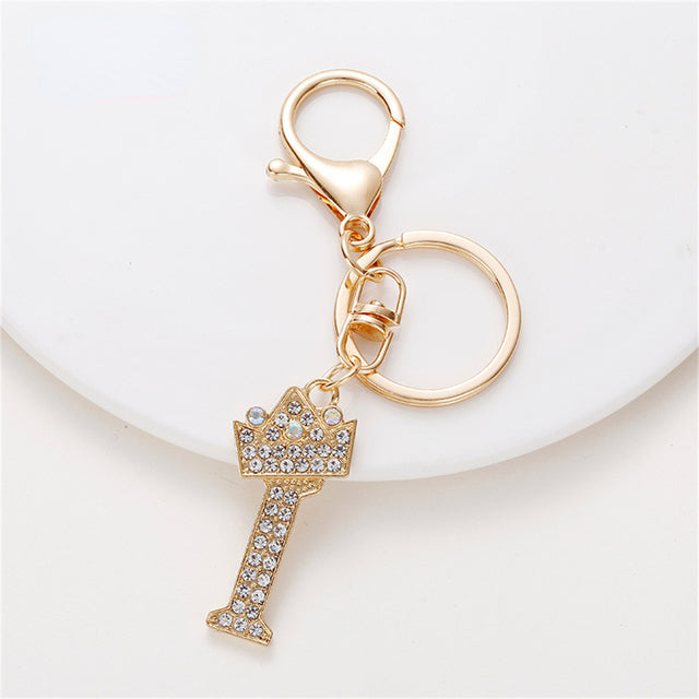 Carsine Rhinestone 26 Letters Car Keychain I