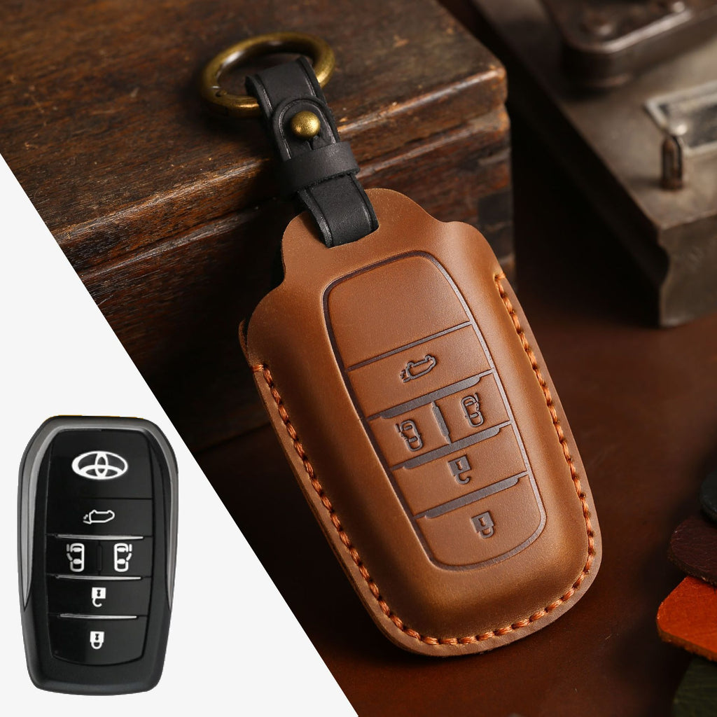 Carsine Toyota Leather Car Key Cover Brown / Type B