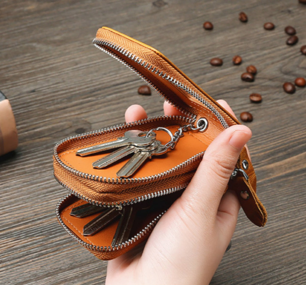 Étui universel en cuir double couche pour clés de voiture avec fenêtre transparente, compatible avec tous les modèles.