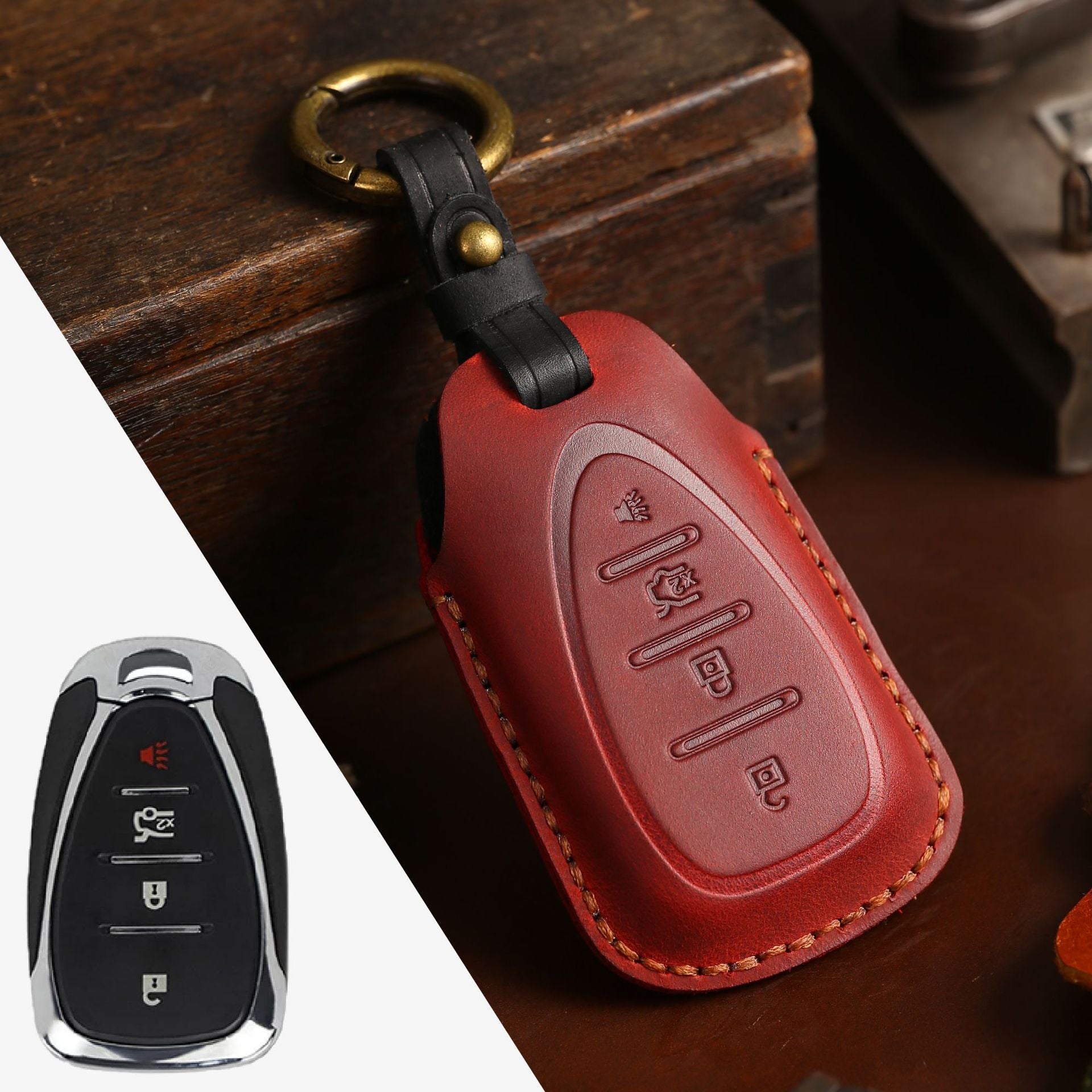 Chevrolet Traverse, Malibu, Cruze, Trax Autoschlüsselhülle aus Leder für 2, 3, 4 und 5 Tasten