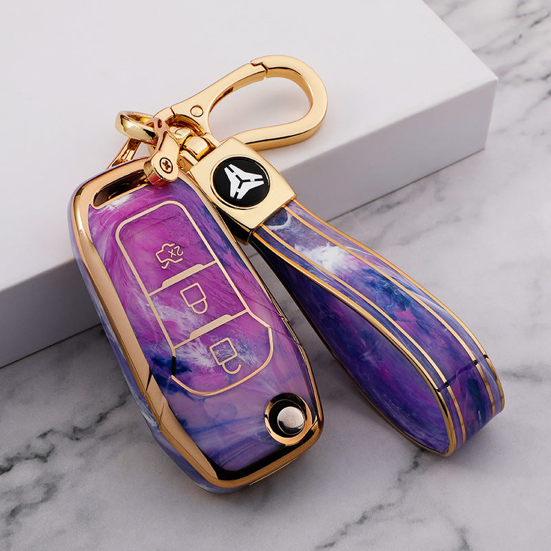 Carsine Ford Car Key Case Gold Inlaid With Jade Purple / Key case + strap