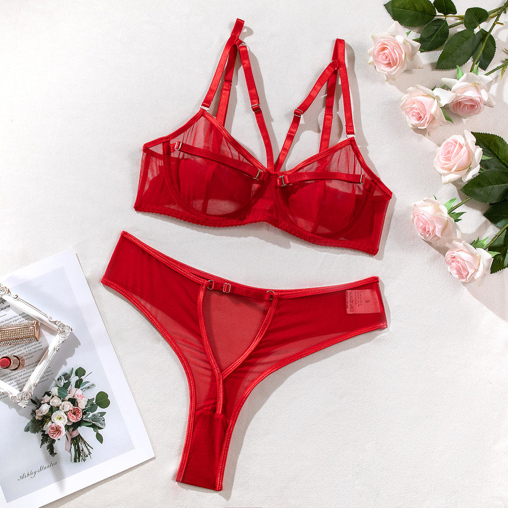 Durchsichtiges, sexy Dessous-Set aus Mesh, 2-teilig: String und Tanga