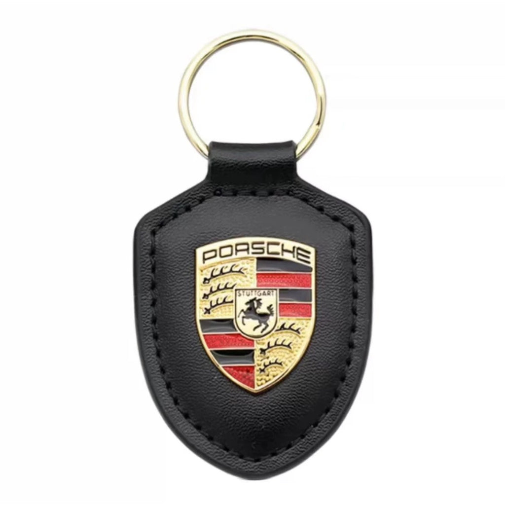 Genuine Leather Porsche Crest Key Ring