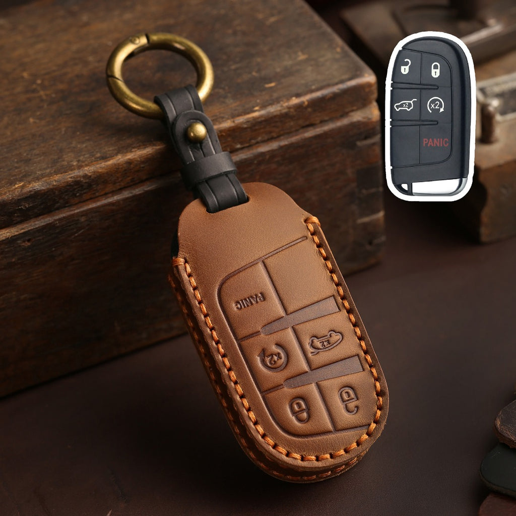 Jeep Cherokee Grand Commander Compass Leather Car Key Cover 5 Button