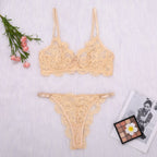 Goldene Spitzen-Strumpfhalter, geraffte, sexy Dessous, 2-teiliges Set