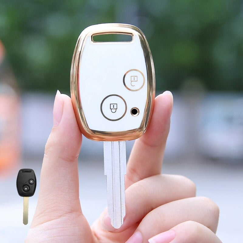 Carsine Honda Car Key Case Golden Edge 2 Buttons / White / Key case