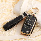 Carsine Volkswagen Car Key Case Golden Edge Black / Key case + strap
